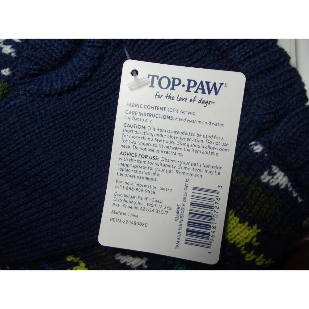 Top Paw Dog Sweater Size XS navy blue houndstooth print green yellow gray preppy